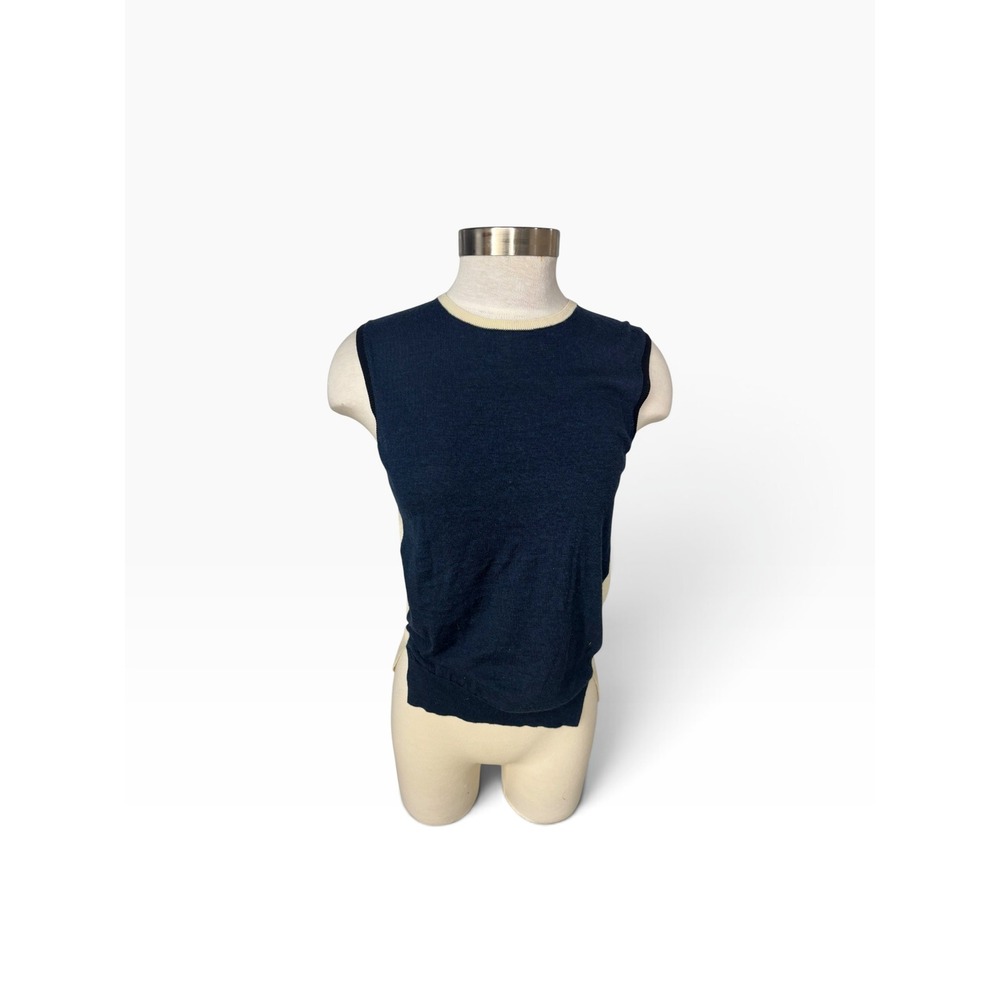 Akris Navy Wool Colorblock Sweater Vest Sleeveless Knit Swiss Luxury Classic Top